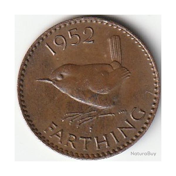 Pice de Monnaie Angleterre 1 farthing George VI sans "IND:IMP." 1952