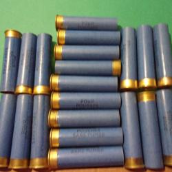 1 Lot de 21 cartouches de chasse cal: 24 neuves, vides en carton bleu amorcées munitions MGM
