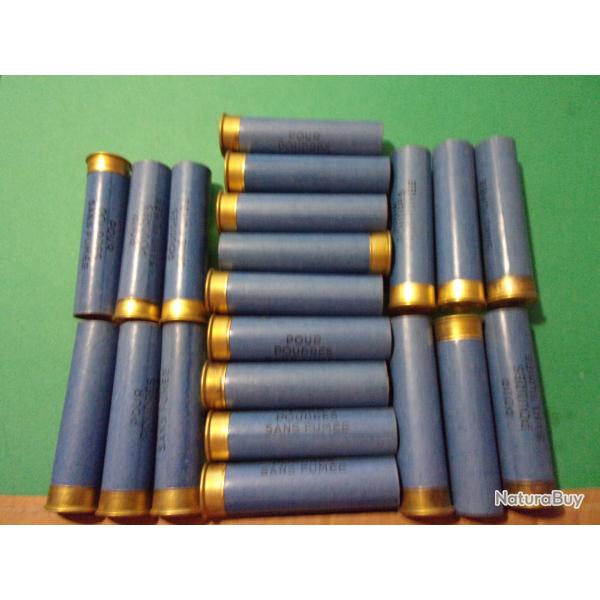 1 Lot de 21 cartouches de chasse cal: 24 neuves, vides en carton bleu amorces munitions MGM