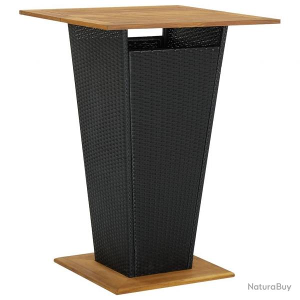 Table de bar Noir 80x80x110 cm Rsine tresse et bois d'acacia