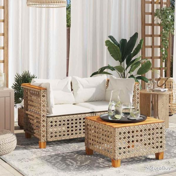 Canaps d'angle de jardin et coussins 2pcs beige rsine tresse