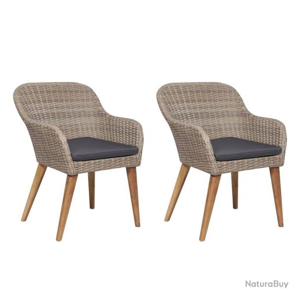 Chaises d'extrieur et coussins lot de 2 Rsine tresse Marron