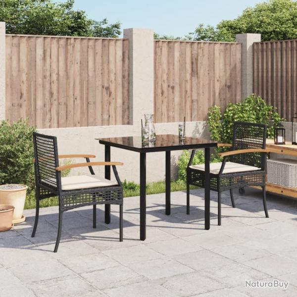 Ensemble  manger de jardin avec coussins 3 pcs Noir