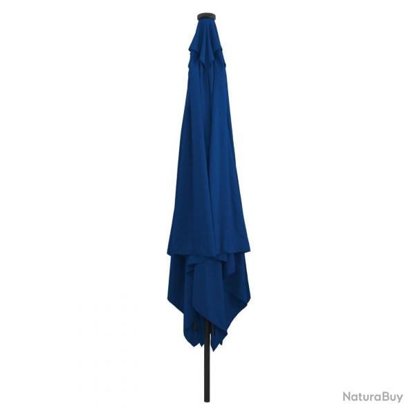 Parasol carr pour le jardinavec lumires LED 295x245 cm Bleu azur