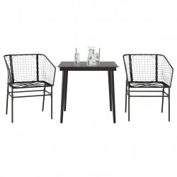 Ensemble à manger de jardin 3 pcs noir résine tressée verre