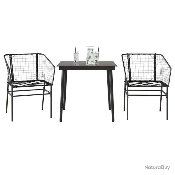 Ensemble  manger de jardin 3 pcs noir rsine tresse verre