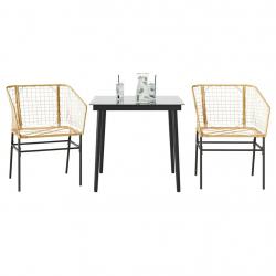 Ensemble à manger de jardin 3pcs marron résine tressée verre