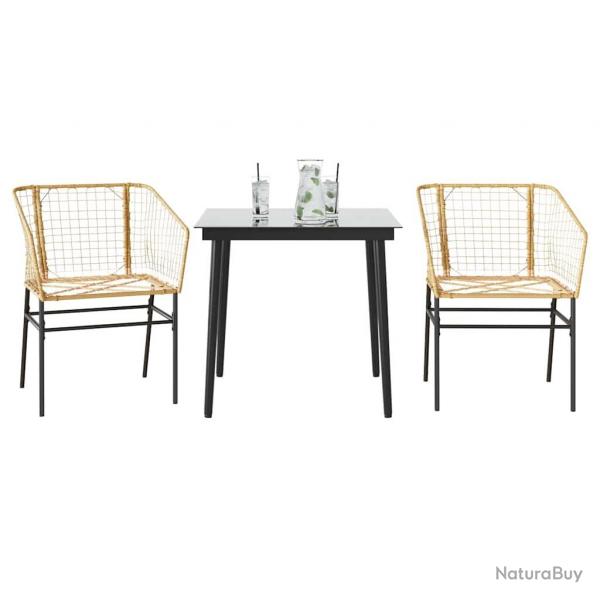 Ensemble  manger de jardin 3pcs marron rsine tresse verre