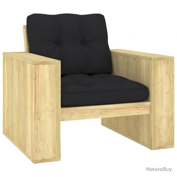 Chaise de jardin avec coussins noir Bois de pin imprgn