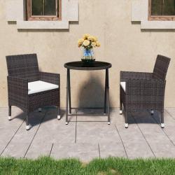 Ensemble de bistro de jardin 3 pcs poly rotin et verre trempé