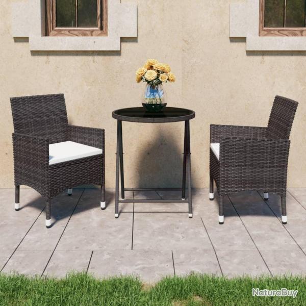 Ensemble de bistro de jardin 3 pcs poly rotin et verre tremp