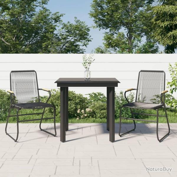 Ensemble  manger de jardin 3 pcs noir rotin PVC