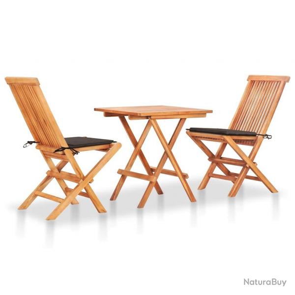 Ensemble de bistro 3pcs avec coussins taupe Bois de teck massif