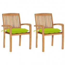 Chaises de jardin lot de 2 avec coussins vert vif Teck massif