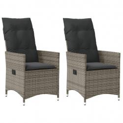 Chaises inclinables de jardin lot de 2 et coussins gris rotin