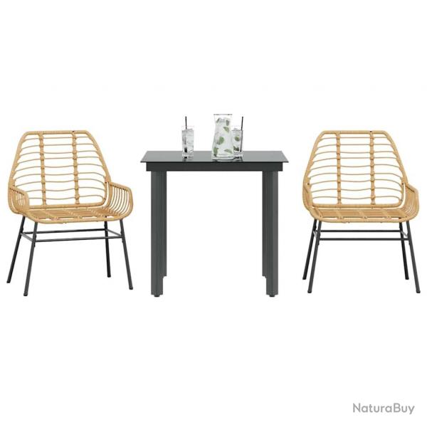 Ensemble  manger de jardin 3pcs marron rsine tresse verre
