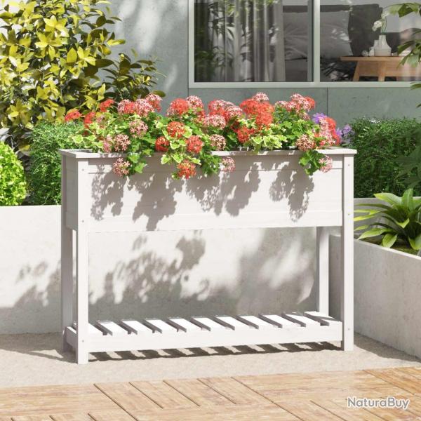 Jardinire et tagre Blanc 111,5x34,5x81 cm Bois massif de pin