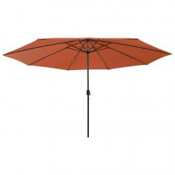Parasol de jardin avec lumières LED et mât en métal terre cuite