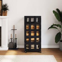 Porte-bûches avec roulettes noir 40x49x110 cm bois massif pin