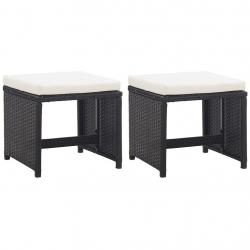 Tabourets de jardin lot de 2 avec coussins Résine tressée Noir