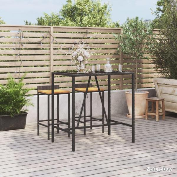 Table de bar et dessus en verre noir 110x70x110 cm poly rotin