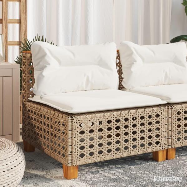 Canap de jardin sans accoudoirs coussins beige rsine tresse