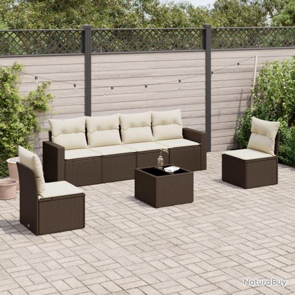 Salon de jardin avec coussins 7 pcs marron rsine tresse
