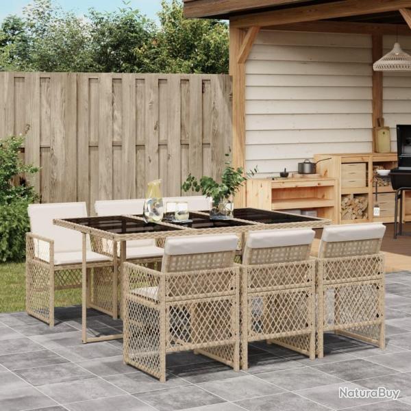 Ensemble  manger de jardin et coussins 7 pcs beige poly rotin