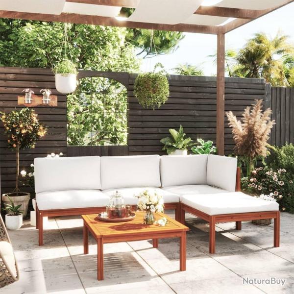 Salon de jardin 5 pcs avec coussins Crme Bois d'acacia solide