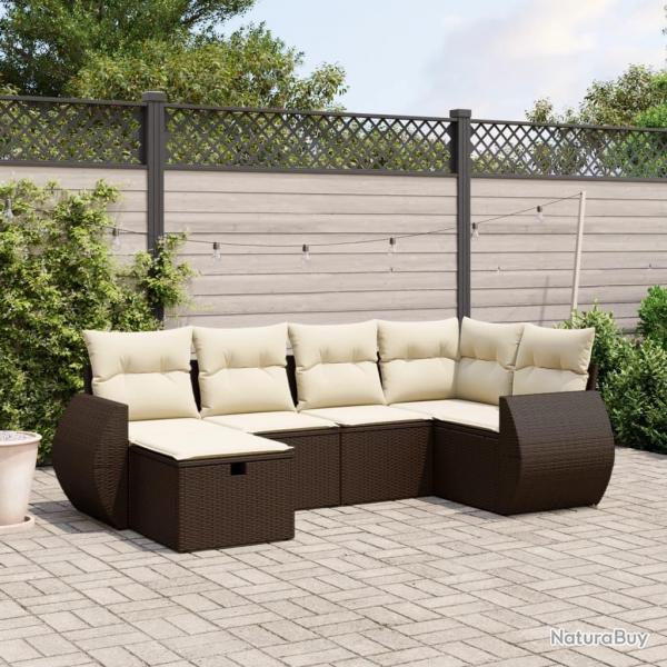 Salon de jardin avec coussins 6 pcs marron rsine tresse