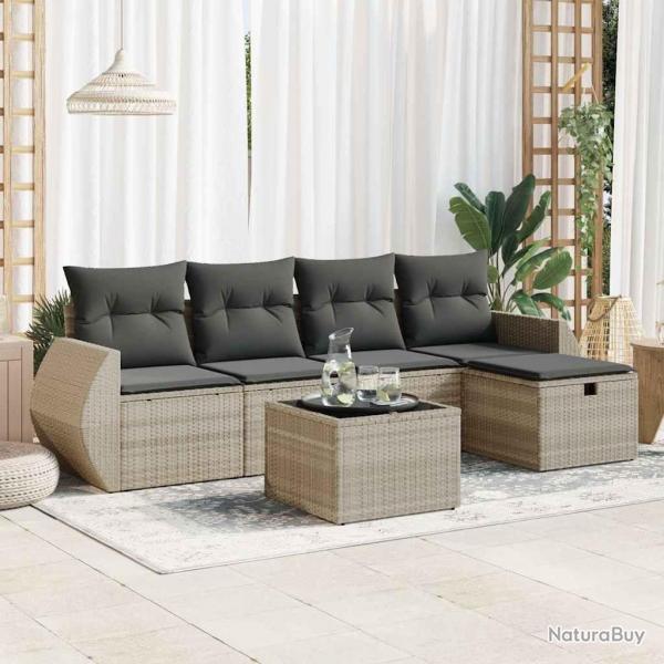 Salon de jardin 6 pcs avec coussins gris clair rsine tresse