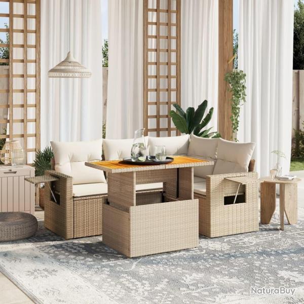 Salon de jardin avec coussins 5 pcs beige rsine tresse