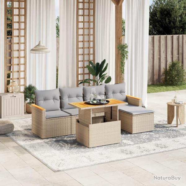 Salon de jardin avec coussins 6 pcs beige rsine tresse