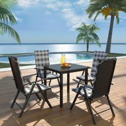 Ensemble à manger d'extérieur 5pcs avec coussins Aluminium Noir