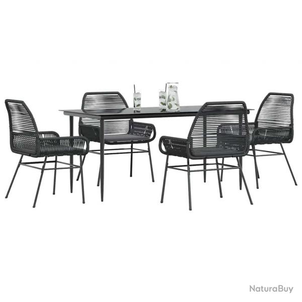 Ensemble  manger de jardin et coussins 5 pcs noir rotin verre