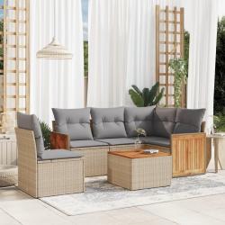 Salon de jardin avec coussins 6 pcs beige résine tressée