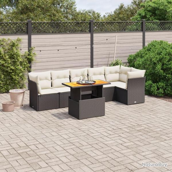 Salon de jardin 7 pcs avec coussins noir rsine tresse