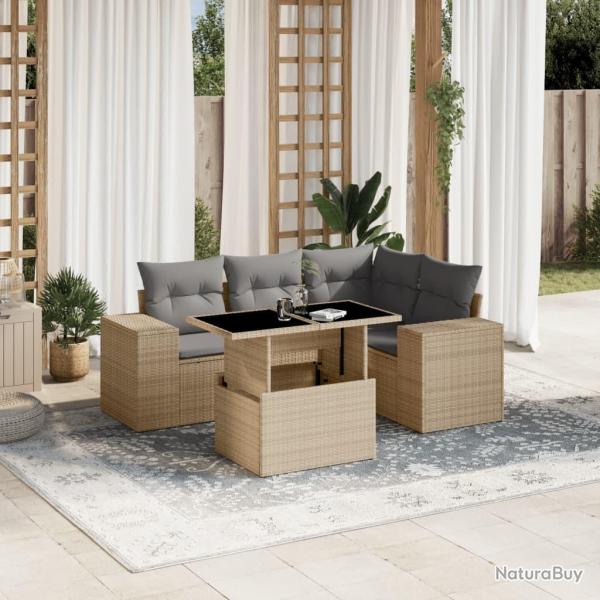 Salon de jardin avec coussins 5 pcs beige rsine tresse