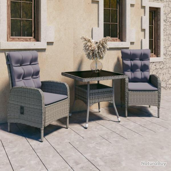 Ensemble  Manger de jardin 3 pcs Rsine tresse et verre Gris