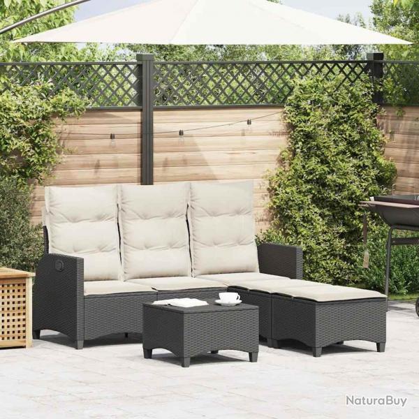 Salon de jardin 3 pcs avec coussins forme L noir rsine tresse