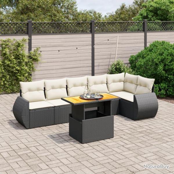 Salon de jardin 7 pcs avec coussins noir rsine tresse