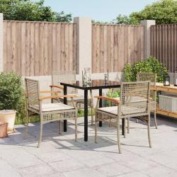 Ensemble à manger de jardin avec coussins 5pcs Beige poly rotin