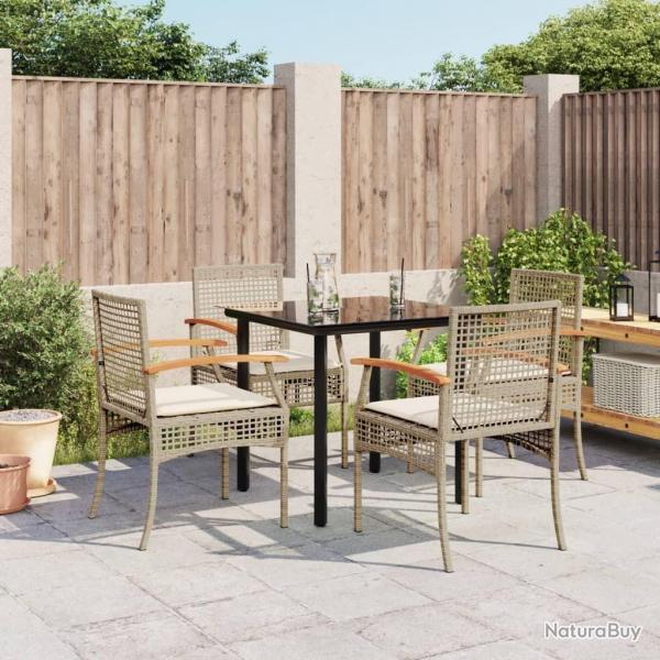 Ensemble  manger de jardin avec coussins 5pcs Beige poly rotin