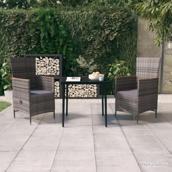 Ensemble  manger de jardin avec coussins 3 pcs Gris