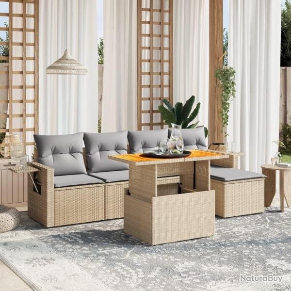 Salon de jardin avec coussins 6 pcs beige rsine tresse