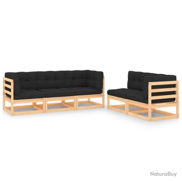 Salon de jardin 5 pcs avec coussins Bois de pin massif