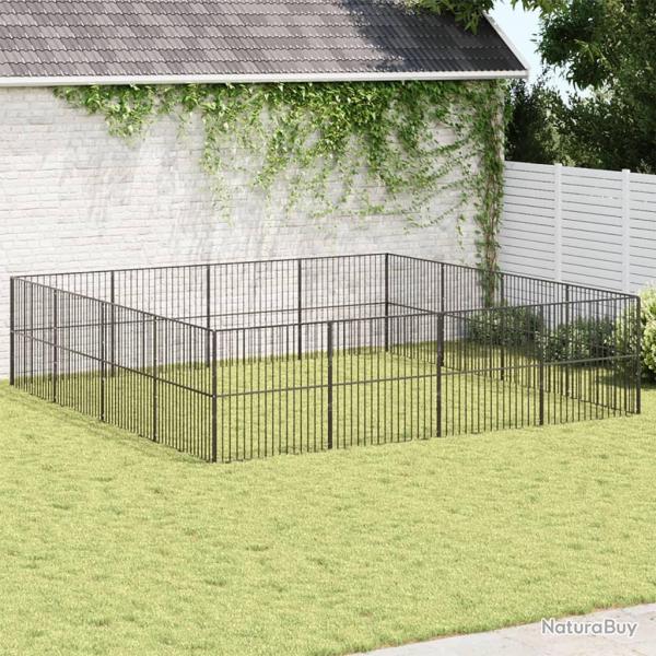 Parc pour chien 16 panneaux noir acier galvanis