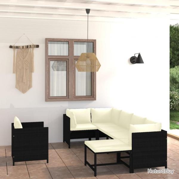 Salon de jardin 7 pcs avec coussins Rsine tresse Noir