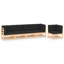 Salon de jardin 5 pcs avec coussins Bois de pin massif