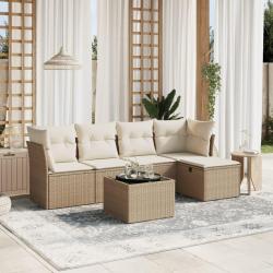 Salon de jardin avec coussins 6 pcs beige résine tressée